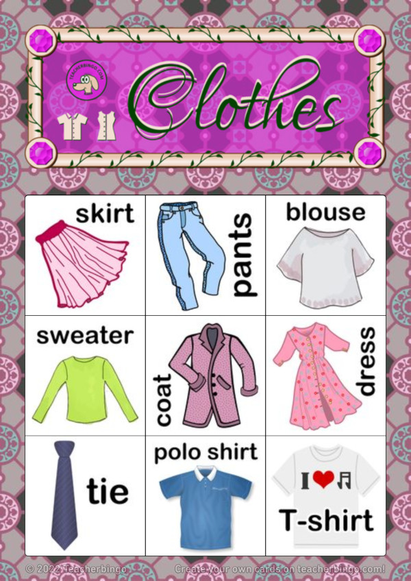 Bingo card with cloths