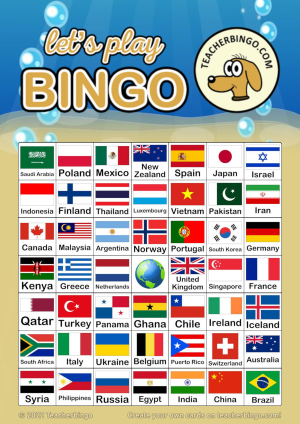 Bingo card with flags