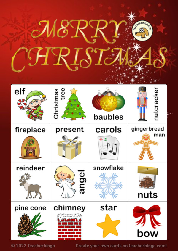 Bingo card with christmas objects