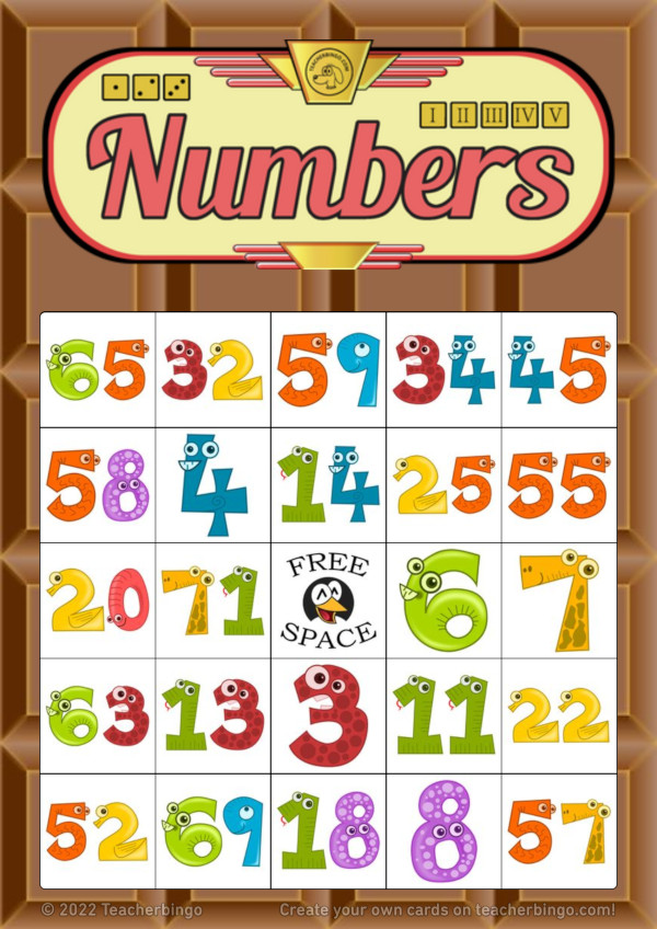 Bingo card with numbers